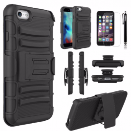 iPhone 6, iPhone 6S Case, Dual Layers [Combo Holster] Case And Built-In Kickstand Bundled with [Premium Screen Protector] Hybird Shockproof And Circlemalls Stylus Pen (Black)